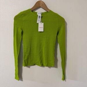 Aritzia Sunday Best Downtown Sweater Mesh-Knit Crewneck Sweater Green NWT-Small
